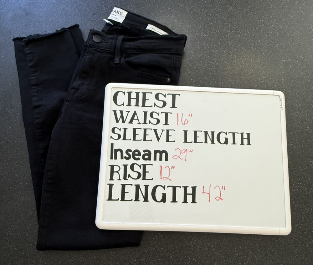 Frame Women's Jeans Black Noir Le High Skinny Frayed Raw Hem Distressed Size 25